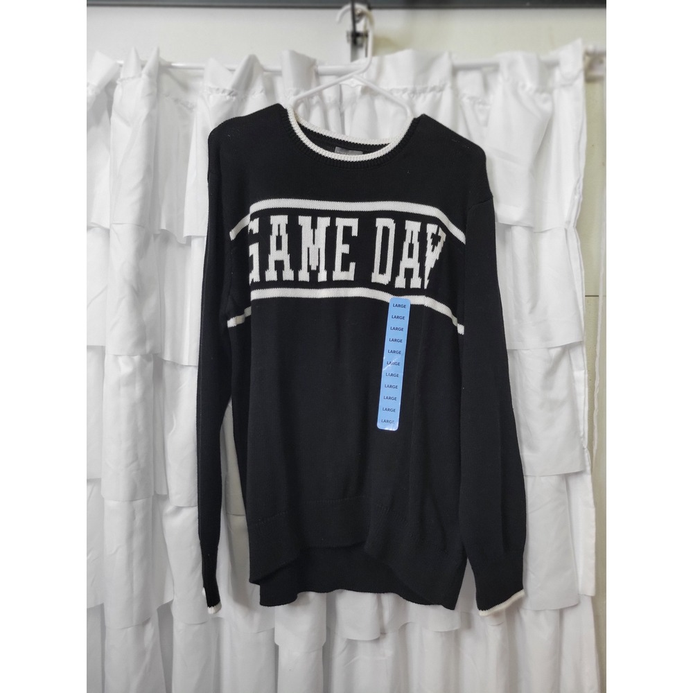 Vince Camuto Game Day Sweater Womens Large Black‎ White Varsity Knit SV7755 637
